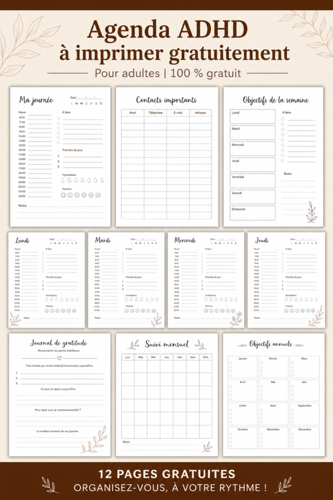 Planner gratuit pour adultes, conçu pour faciliter l'organisation quotidienne