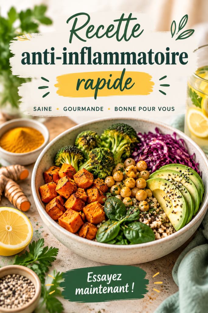 Plat de recette anti-inflammatoire rapide avec légumes colorés