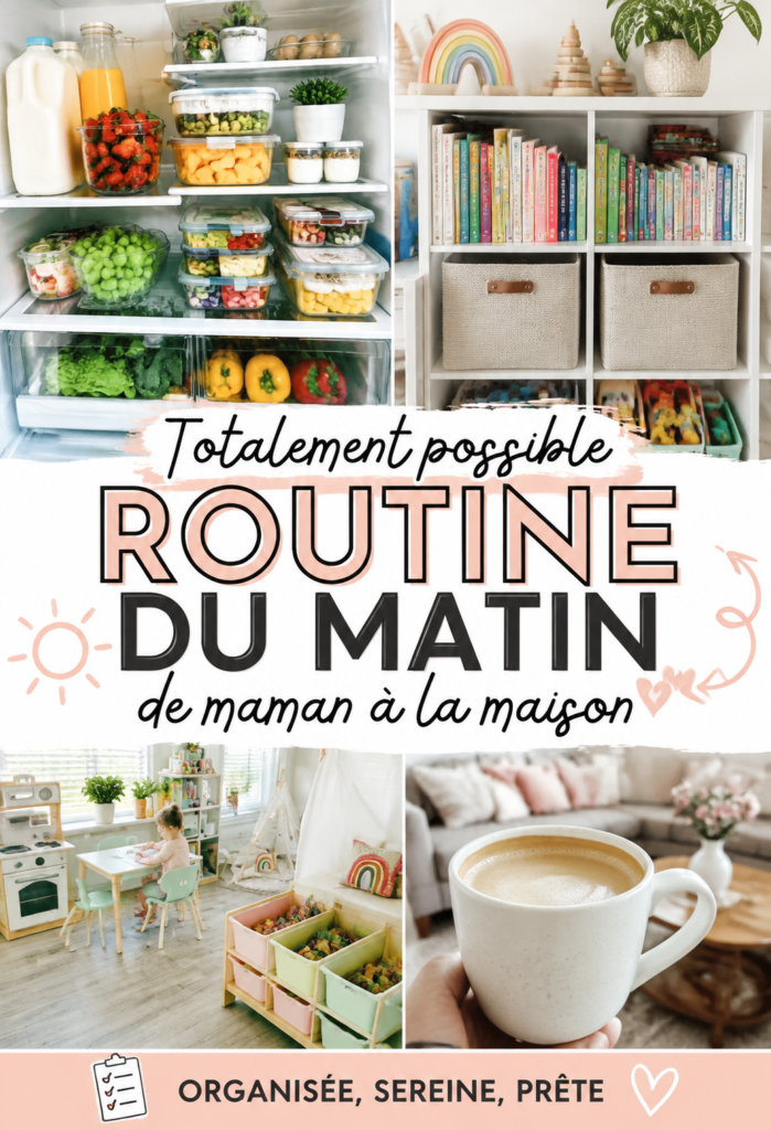 Une maman préparant le petit-déjeuner pour ses enfants dans une cuisine lumineuse.