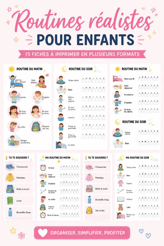 Une maman et son enfant établissant une routine matinale ensemble, souriants et heureux.