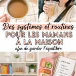 Maman à la maison en train d'organiser sa journée avec un planner.