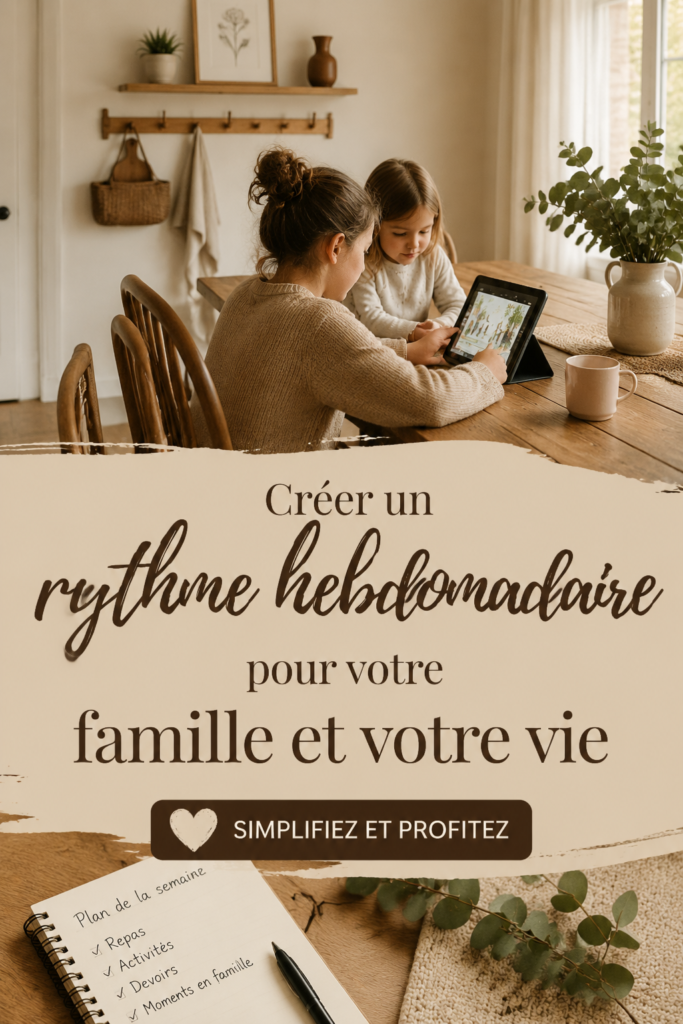 Une famille heureuse partageant un moment ensemble autour d'un planning hebdomadaire