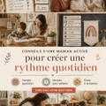 Une maman et ses enfants s'organisent autour d'un tableau de routine quotidien