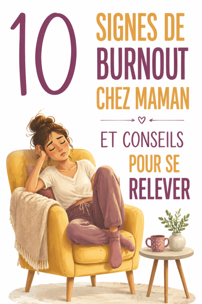 Une maman fatiguée en train de se reposer sur un canapé, illustrant le burn-out parental.
