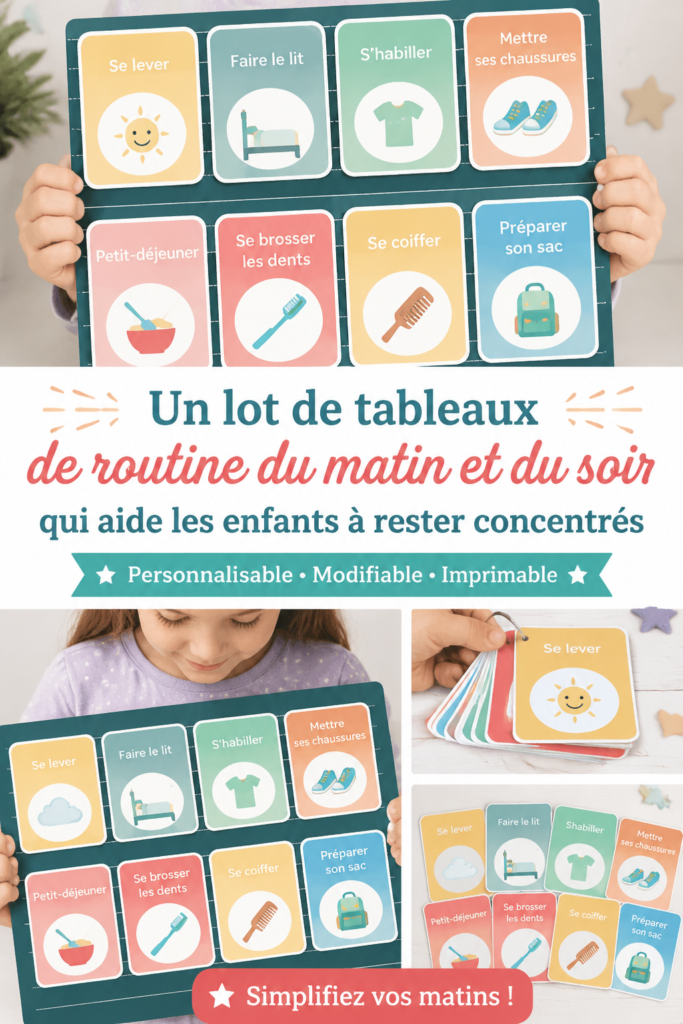 Un tableau de routines coloré accroché au mur dans une chambre d'enfant