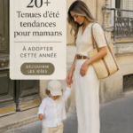 Une maman portant une tenue d'été tendance avec un style chic et pratique.