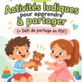 Enfants jouant ensemble et partageant des jouets dans le jardin.