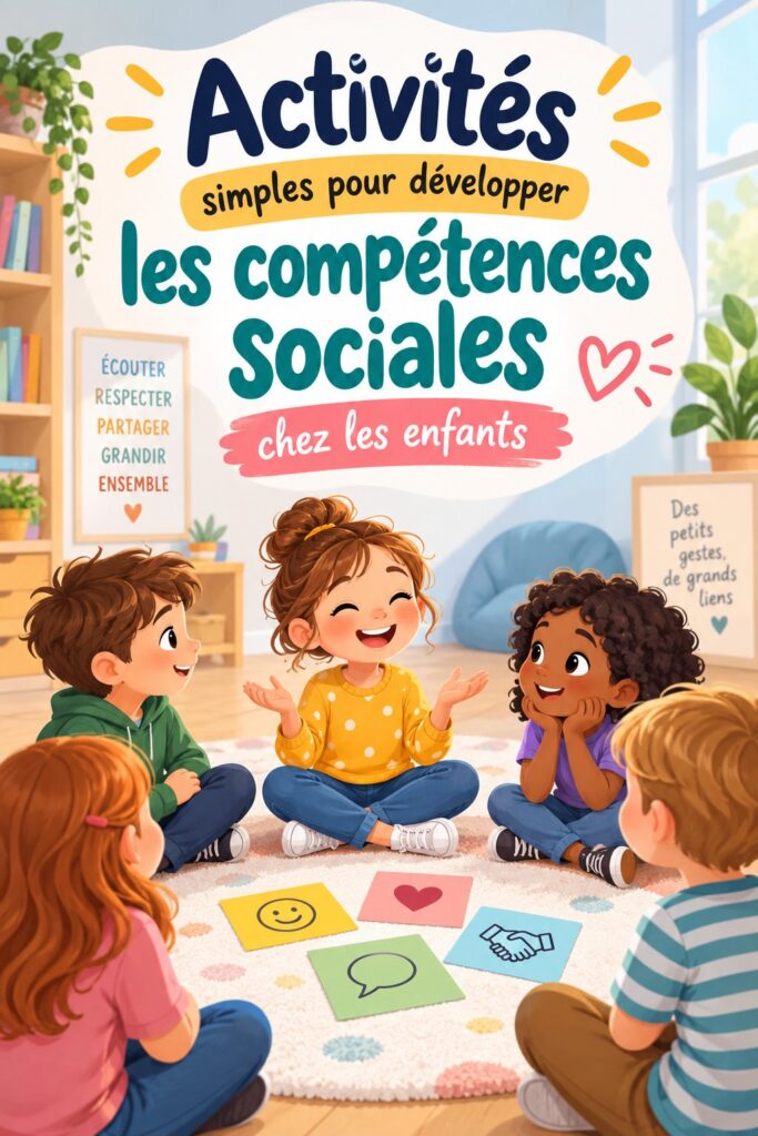 Des enfants jouant ensemble à un jeu de société, renforçant leurs compétences sociales.