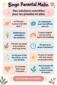 Une famille joue ensemble à un bingo parental, souriante et engagée.