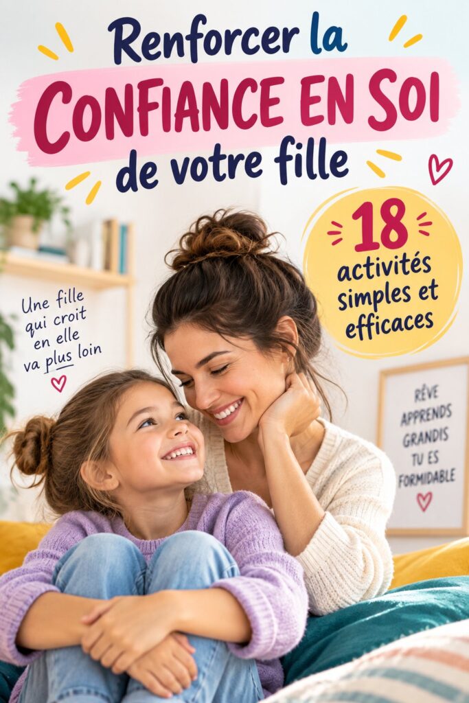 Une mère et sa fille s'amusent ensemble, illustrant des activités pour renforcer la confiance des enfants.