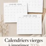 Modèle de calendrier familial 2026 imprimable et vierge affiché sur une table.