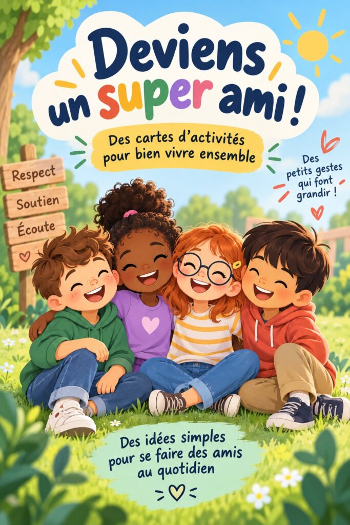 Un enfant utilisant des cartes d'activité pour apprendre des compétences sociales avec un ami.