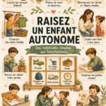 Une maman aidant son enfant à réaliser une tâche quotidienne pour favoriser son autonomie.