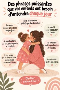 Une mère et son enfant échangeant des mots doux et inspirants