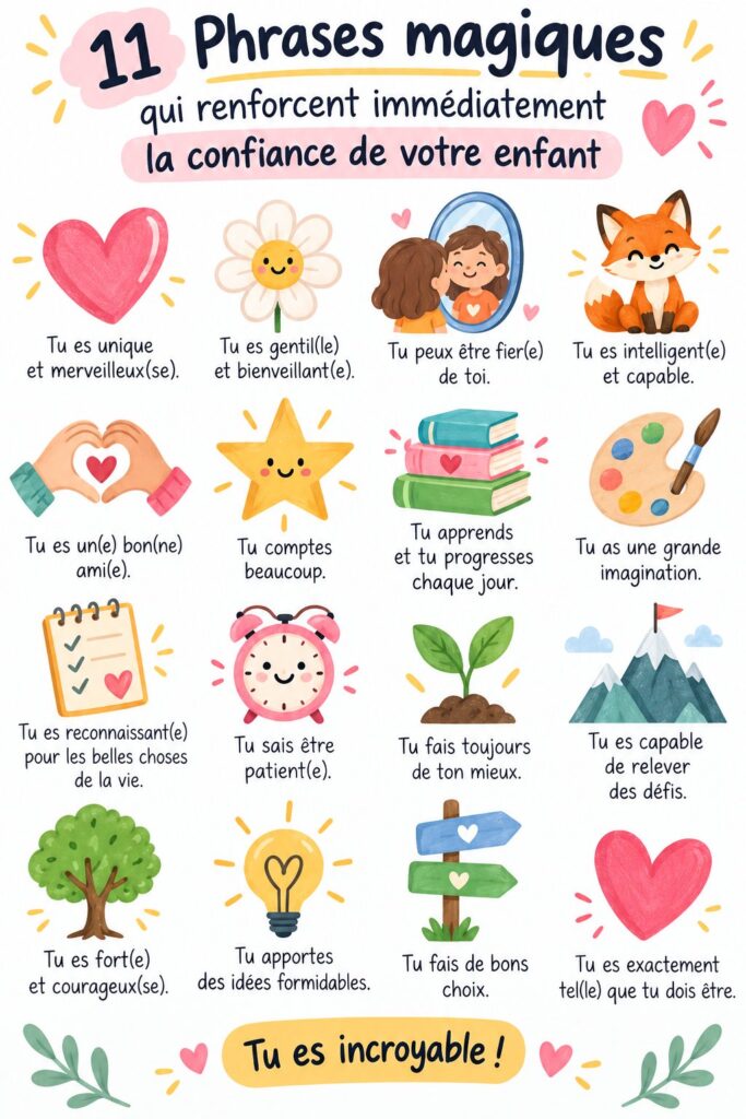 Un parent encourage son enfant avec des mots doux, symbolisant la confiance en soi.