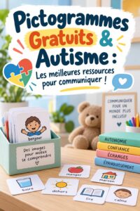 Pictogrammes colorés et adaptés pour aider la communication avec les enfants autistes.