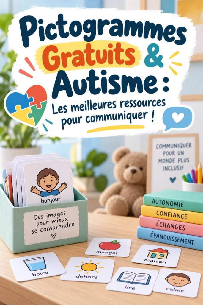 Pictogrammes colorés et adaptés pour aider la communication avec les enfants autistes.
