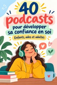Un enfant écoutant un podcast sur un coussin, avec une expression attentive.