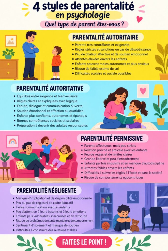Une maman lisant un livre sur les styles de parentalité avec son enfant à côté.