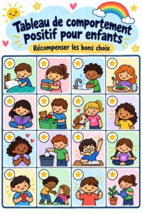 Un tableau de comportement coloré montrant des prix et des objectifs pour les enfants