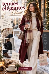 Tenues élégantes d'hiver pour toute la famille, avec divers styles et accessoires.