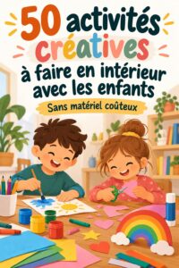 Un enfant souriant en train de réaliser une activité manuelle à l'intérieur.