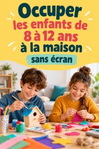 Enfants de 8 à 12 ans s'amusant lors d'activités créatives à la maison.