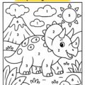 Coloriage dinosaure par numéros pour les enfants en maternelle.