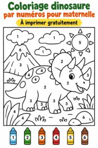 Coloriage dinosaure par numéros pour les enfants en maternelle.
