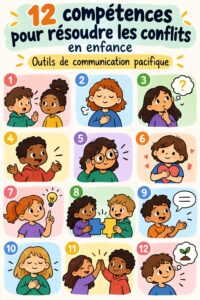 Un enfant en train de discuter avec un ami pour résoudre un conflit avec une approche pacifique.