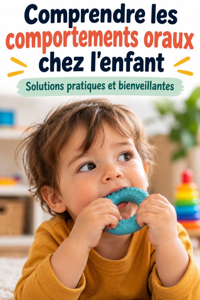 Un enfant curieux en train d'explorer un jouet à mâcher, illustrant les comportements de recherche orale.