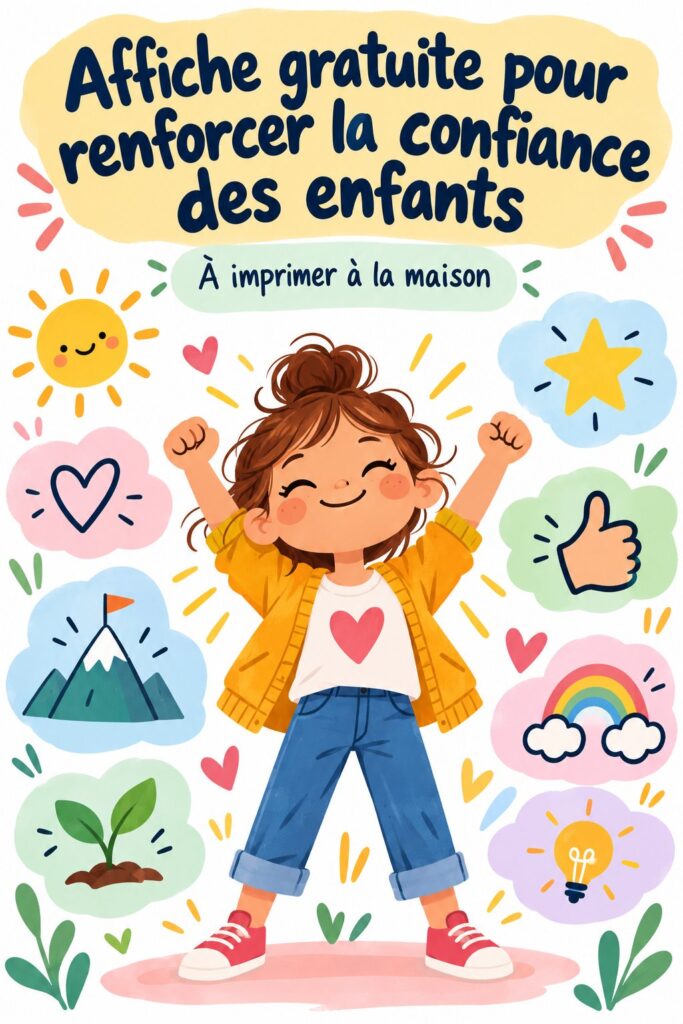 Affiche colorée illustrant des messages de confiance en soi pour les enfants.