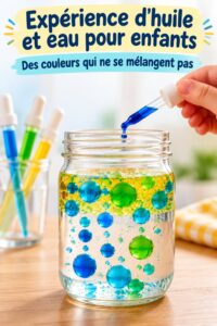 Un enfant s'amuse à mélanger de l'eau et de l'huile dans un récipient transparent