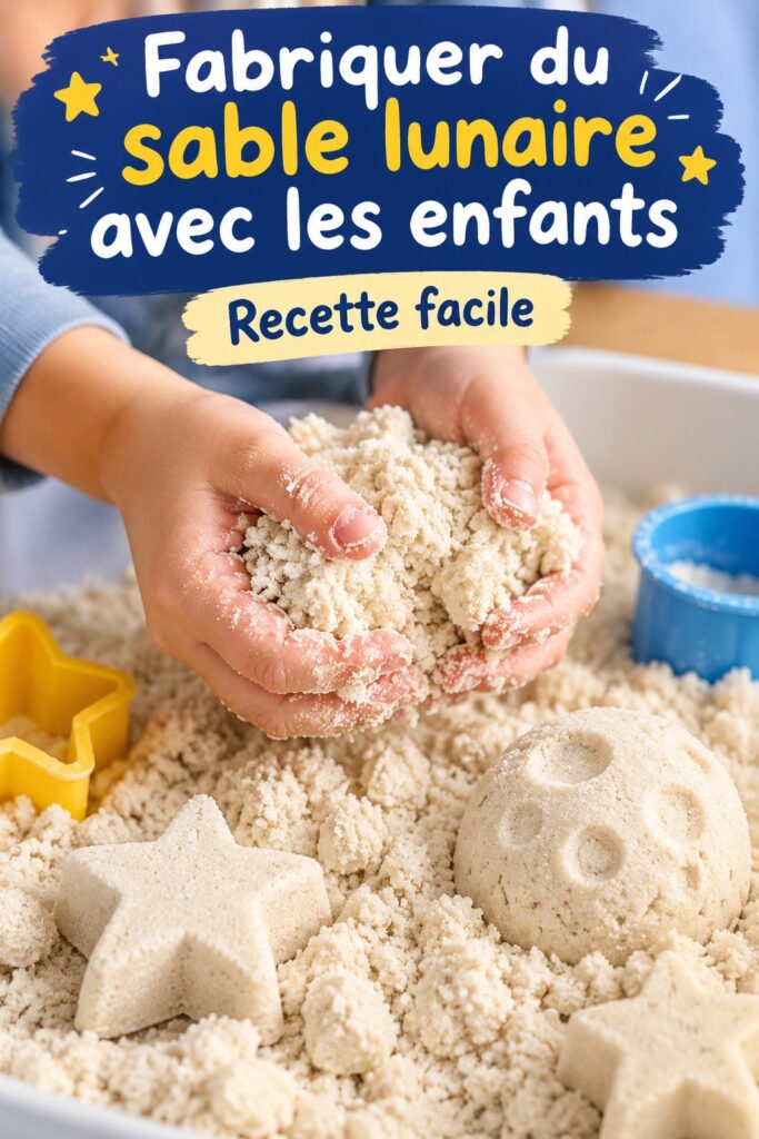 Une mère et son enfant en train de fabriquer du sable lunaire ensemble.