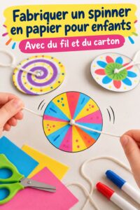 Deux enfants fabriquent un spinner en papier coloré