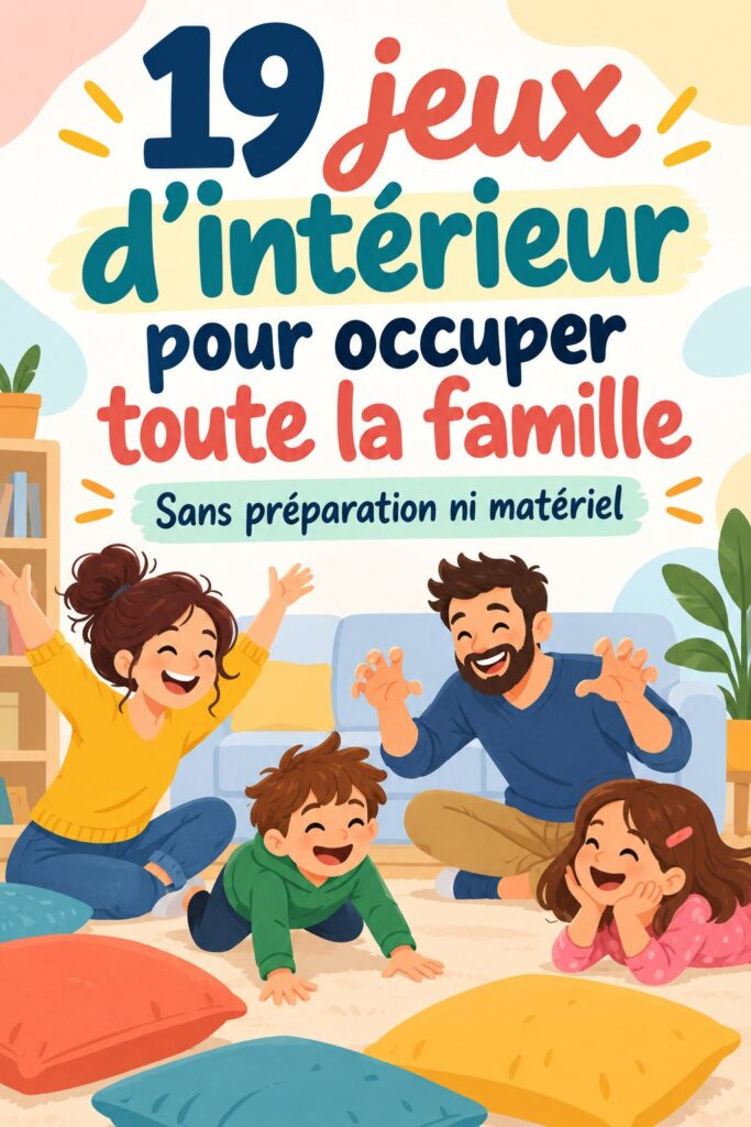 Une famille jouant ensemble à un jeu de société à l'intérieur