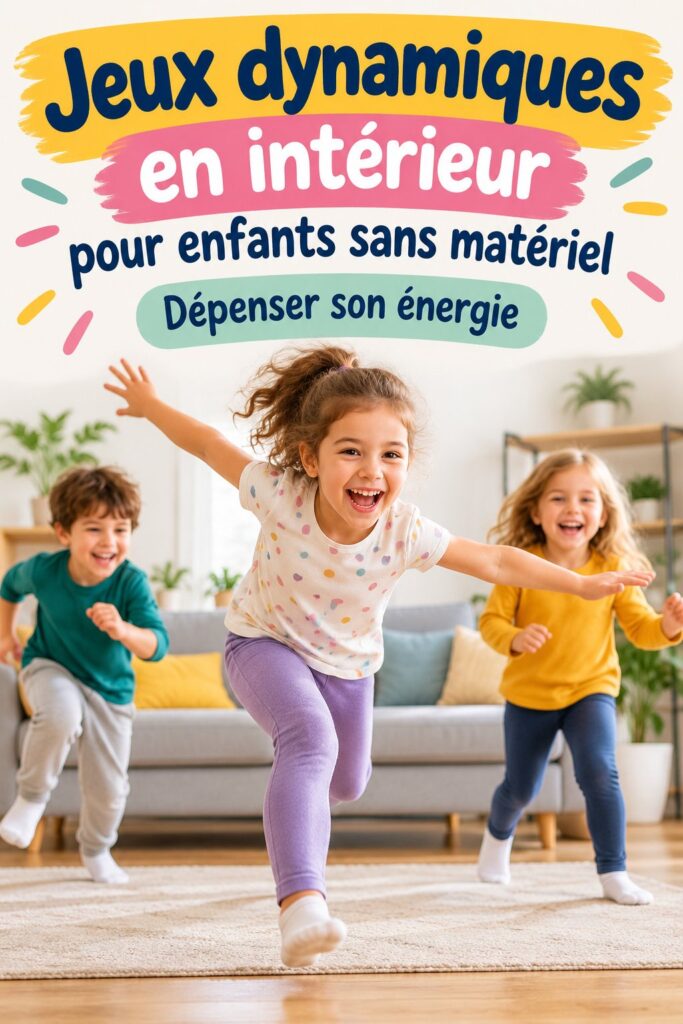 Enfants jouant à des jeux dynamiques à l'intérieur, sans matériel