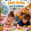 Des enfants jouant ensemble à des activités créatives sans écran pendant un jour de pluie.