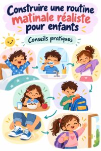 Un enfant souriant se prépare le matin avec sa mère dans une cuisine ensoleillée.